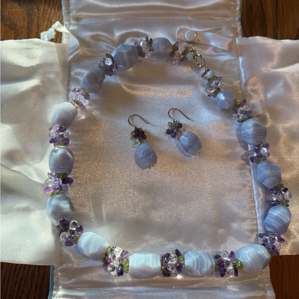 Ross Simmons Elegant Purple and White Beaded Jewelry Set -necklace and Earrings